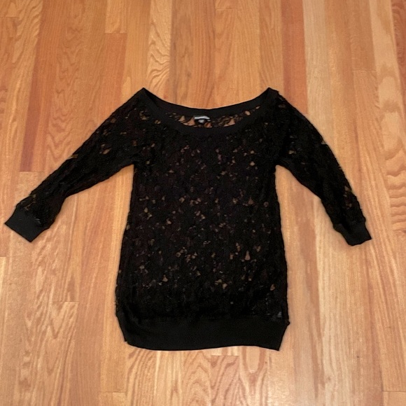 Express 3/4 Sleeve Sheer Top (Lace Detail) - Picture 2 of 6